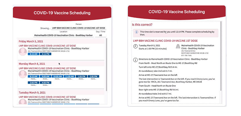 screencap of online vaccine scheduling